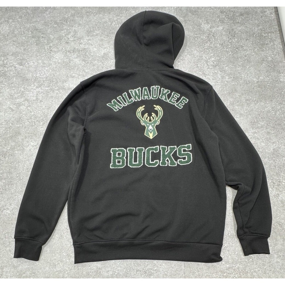 NBA Milwaukee Bucks Mens Full Zip Black Hooded Sweatshirt Size L/XL Authentic - Picture 8 of 9
